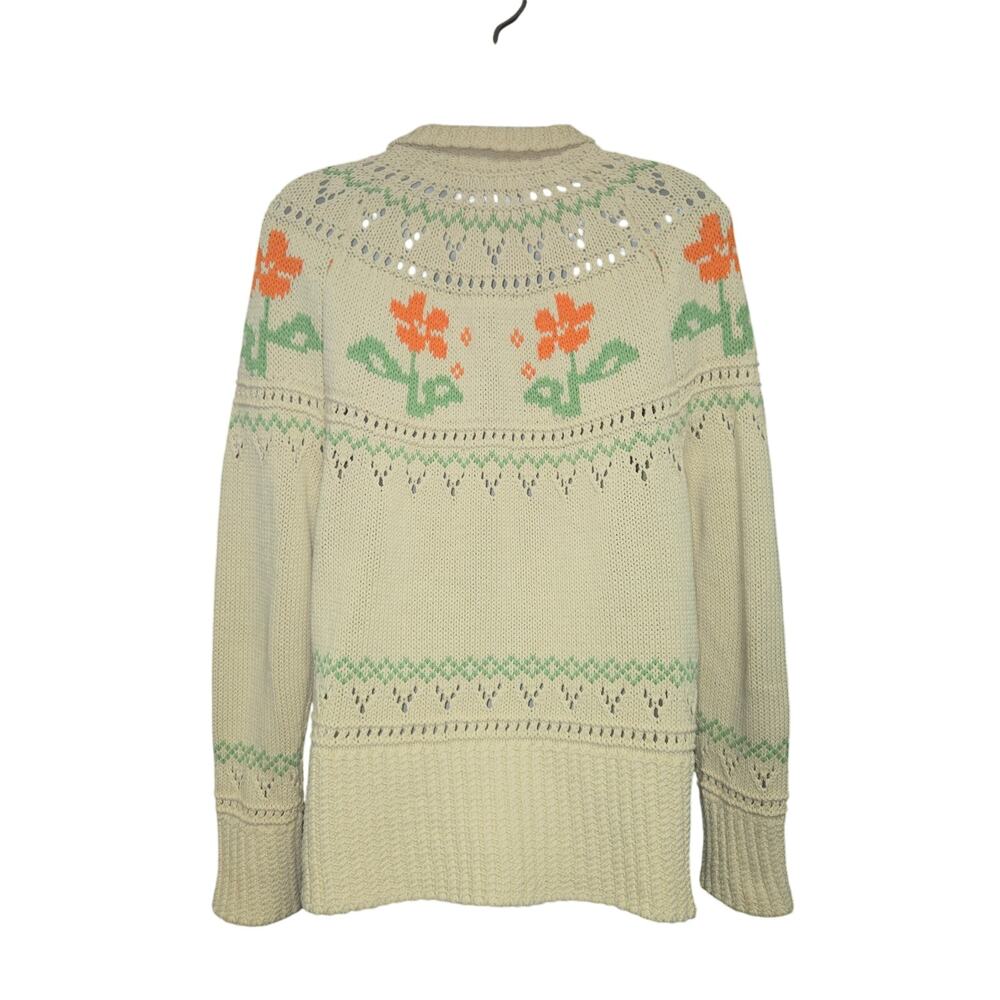 LL Bean Signature Womens Medium Cardigan Sweater Floral Knit Cottagecore Artsy - Picture 4 of 10